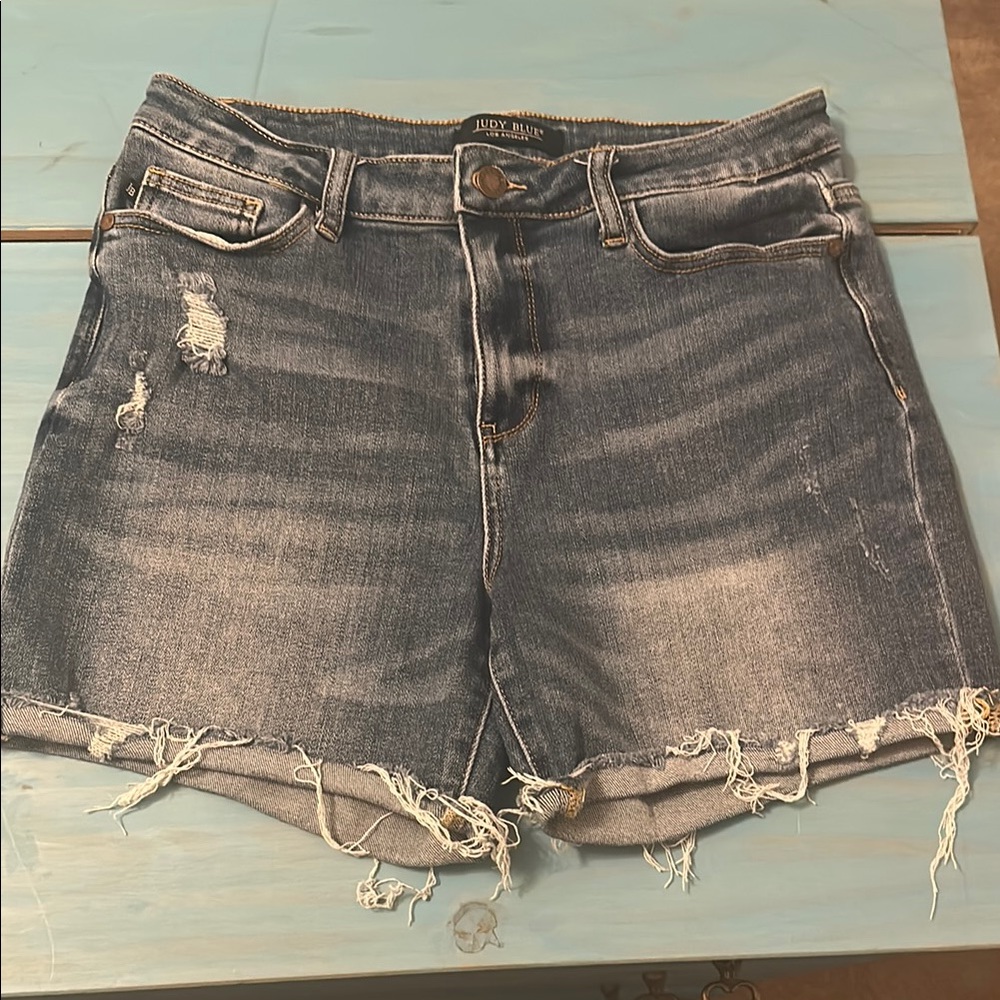 Judy Blue Women's Distressed Denim Shorts - Blue size large